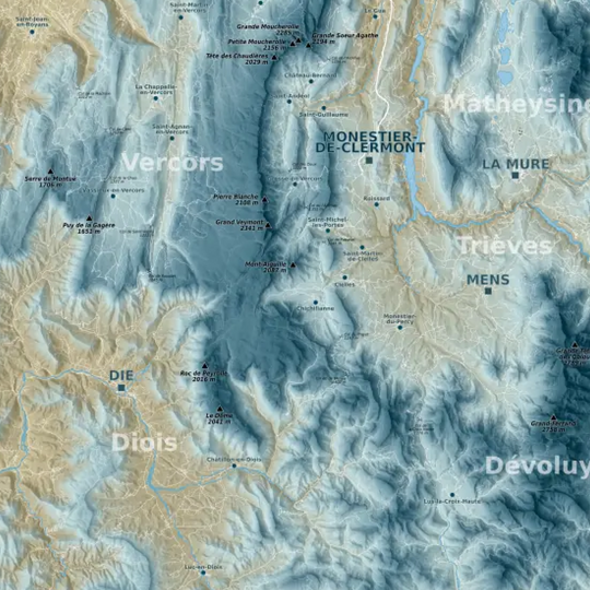 Zoom sur la carte autour du Vercors-1